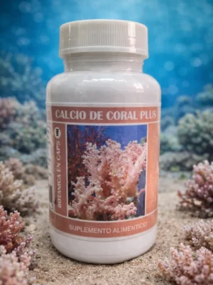 Botella de suplemento entre corales Calcio De Coral Plus Caps.