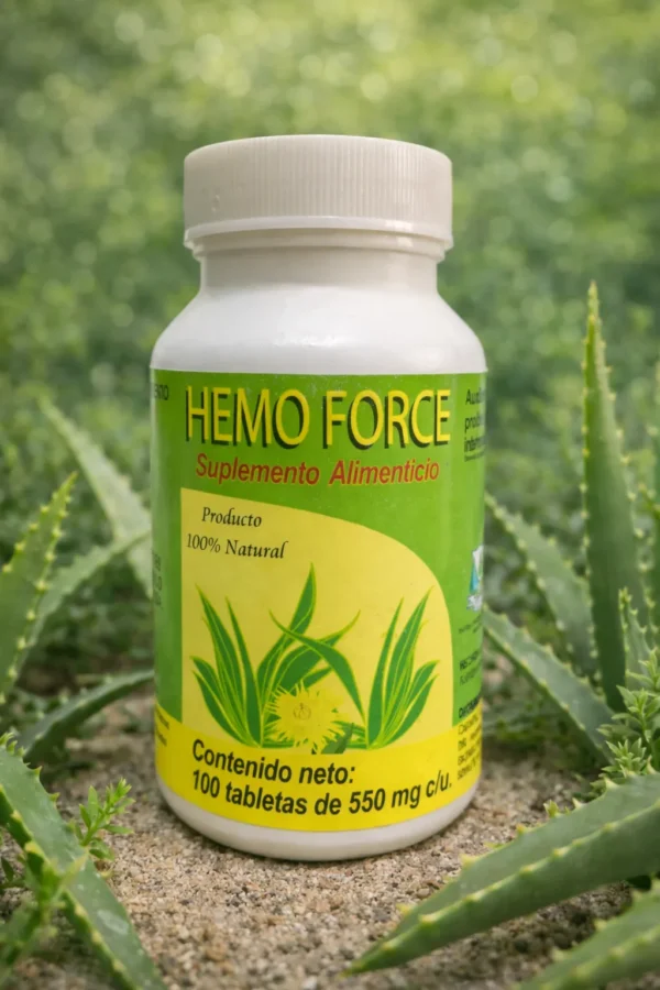 Suplemento natural rodeado de aloe vera Hemo Force Caps